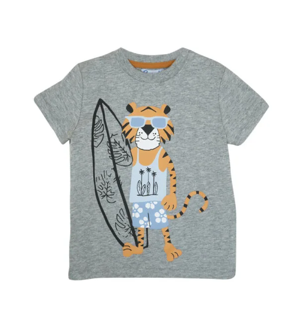 Polera Gris Manga Corta Tigre
