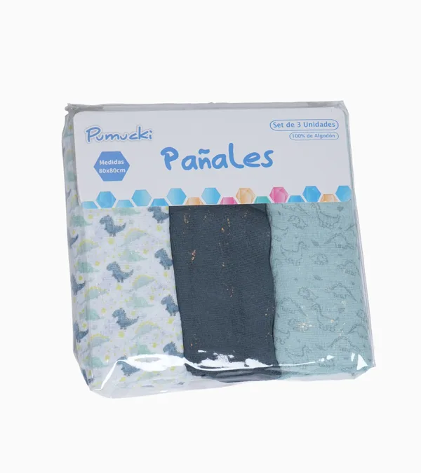 Set de 3 Pañales de Algodón Azul — AZUL