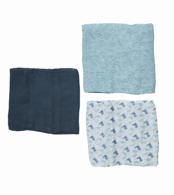 Set de 3 Pañales de Algodón Azul