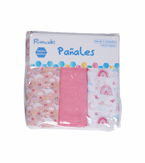 Set de 3 Pañales de Algodón Rosa - Imagen 4