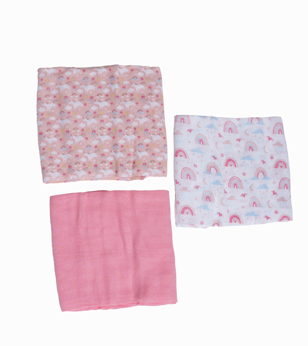 Set de 3 Pañales de Algodón Rosa