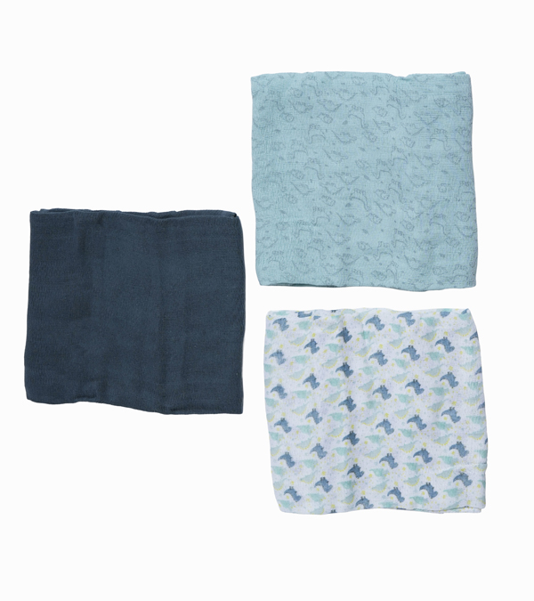 Set de 3 Pañales de Algodón Azul